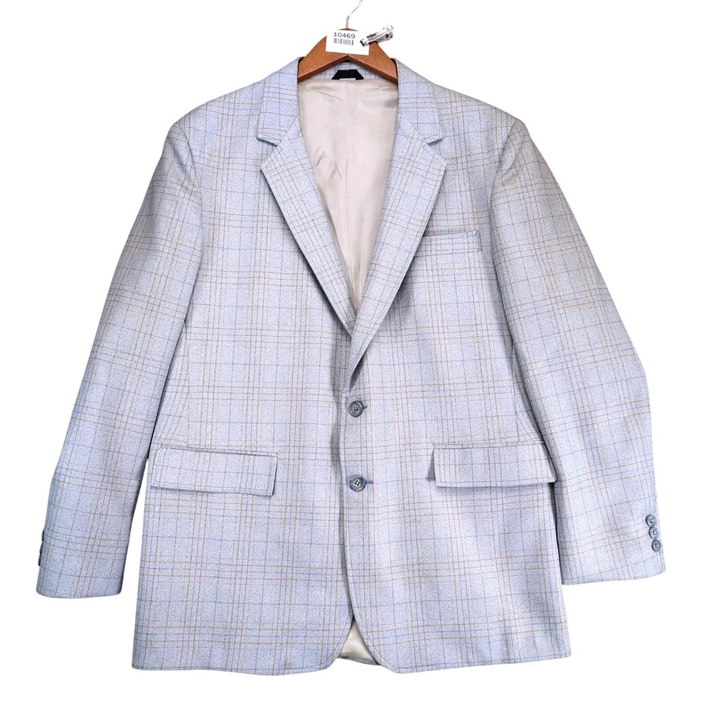 Vintage 80s Sears Contemporary Lines Blazer 42R‎ Blue Windowpane Sport Coat USA